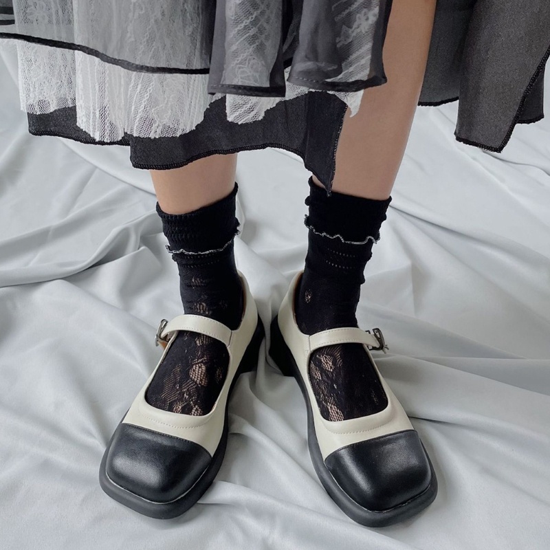 Xiangbao Vớ Lưới Xuyên Thấu Phối Ren Hoa Rỗng Phối Diềm Xếp Nếp Ngọt Ngào Phong Cách Lolita Nhật Bản Thường Ngày Br