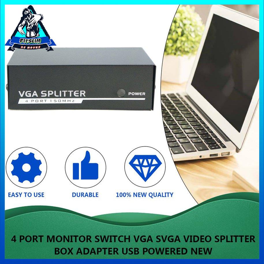 Bộ chuyển đổi màn hình 4 cổng VGA Bộ chia hộp video SVGA Bộ chuyển đổi USB Powered MỚI [8/3]