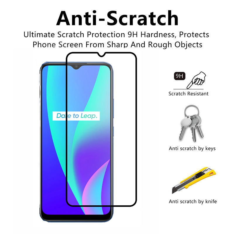 Realme C15 Tempered Glass Full Coverage Glass Film For Realme 6 5 X2 Pro C12 X3 XT 5i 6i 5s C3 C11 Screen Protector and Camera Lens Glass Protector