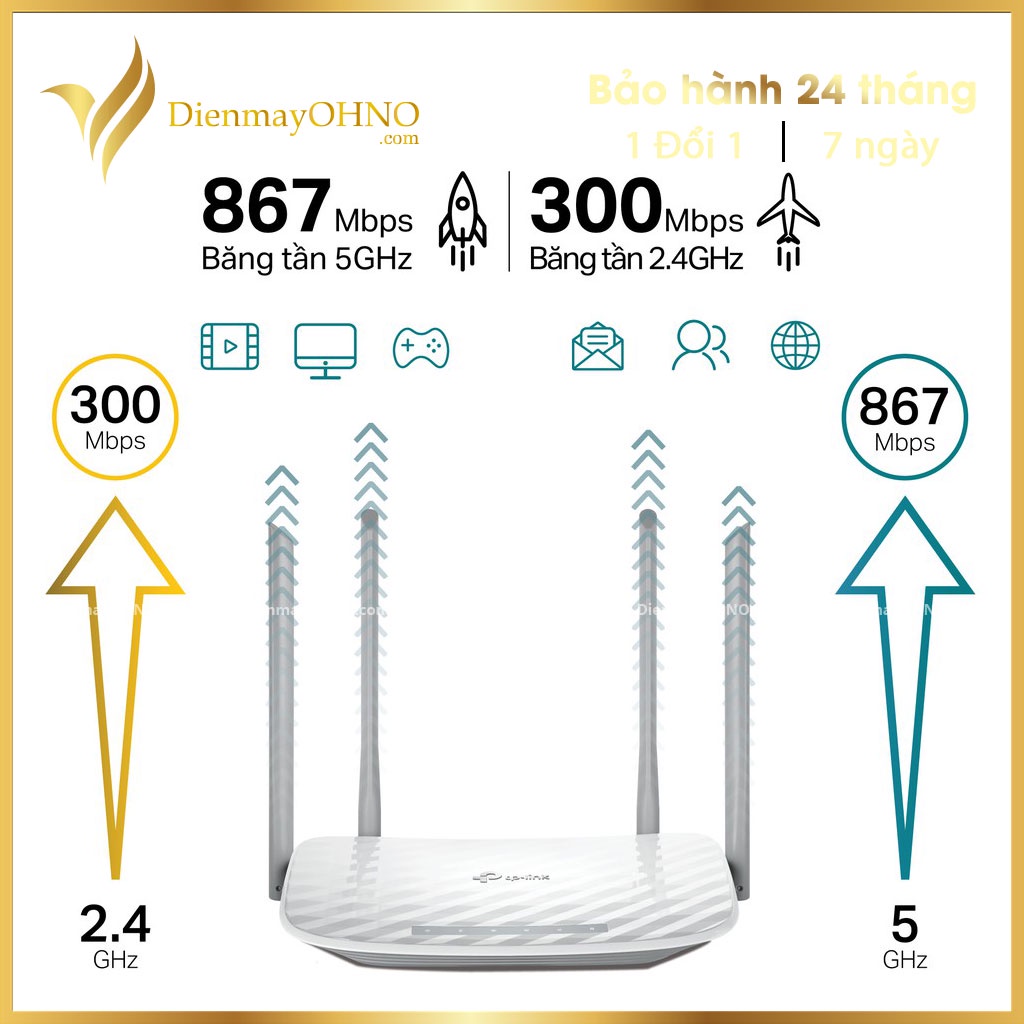 Router Modem Wifi TP Link TPLink Archer C50 4 Râu 5Ghz Xuyên Tường - Moden Model Bộ Cục Phát Wifi 5Ghz 2 Băng Tần