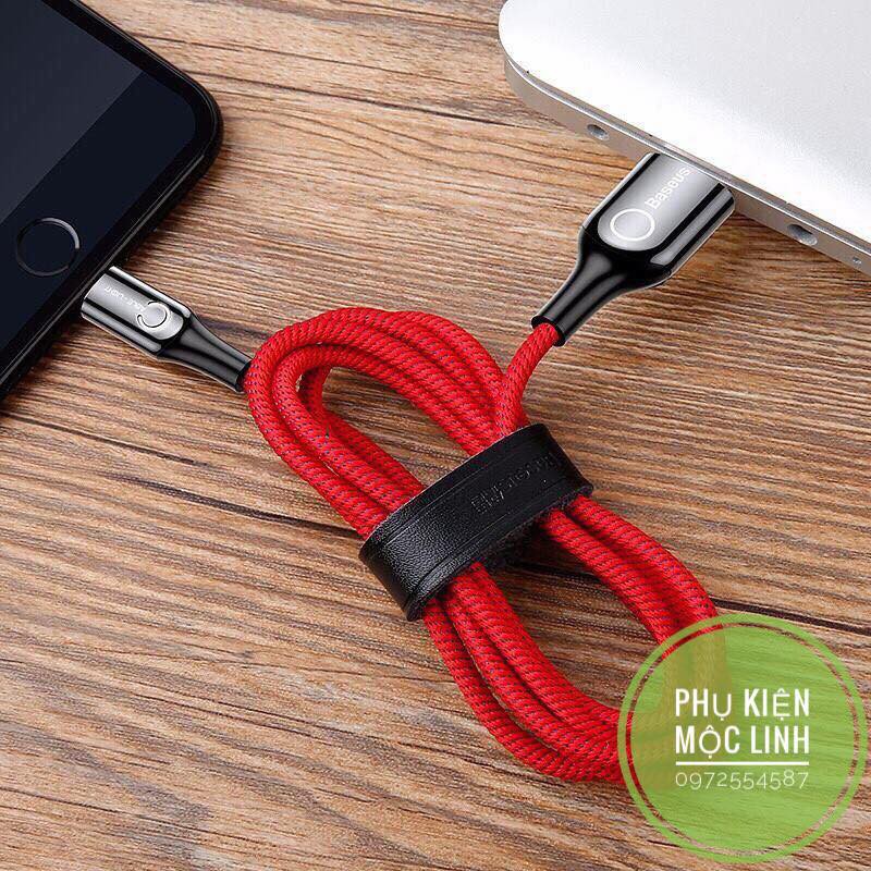 Cáp sạc tự ngắt có đèn Led Baseus C-shape chính hãng cho Iphone Ipad