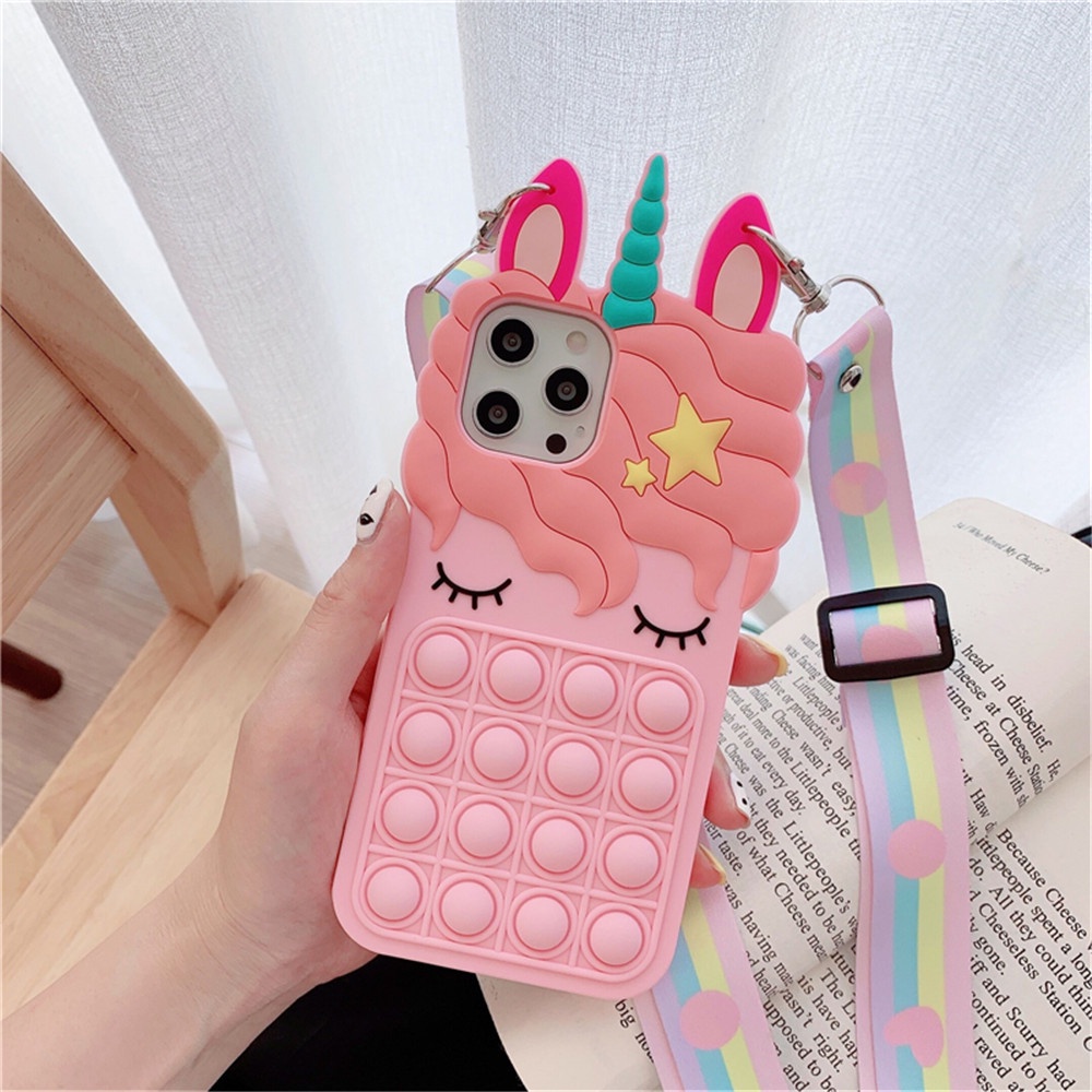 Ốp Điện Thoại Hình Kỳ Lân Cầu Vồng Kèm Dây Đeo Cho iPhone 13 12 11 Pro Max 13 Pro XR X XS Max 6 7 8 Plus