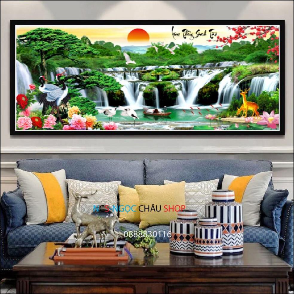 Tranh Thêu Chữ Thập Phong Cảnh 3D Lưu Thủy Sinh Tài (Khổ Lớn)- Kích Thước 200x90Cm NCS-NGỌC CHÂU SHOP