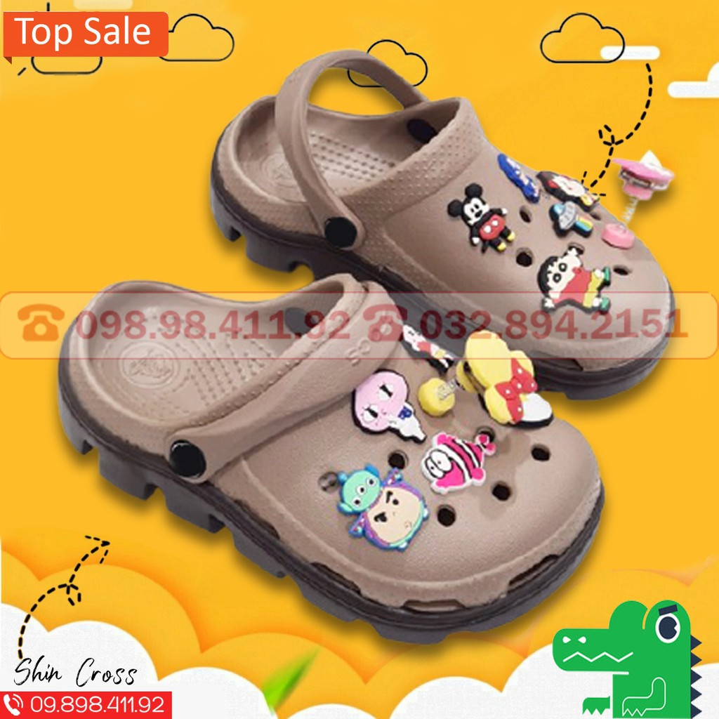 dép cross cho béHOTRENDdép cross cho bé màu nâu đế đen DEPCR112NAU tặng thêm 6 jibitz cross