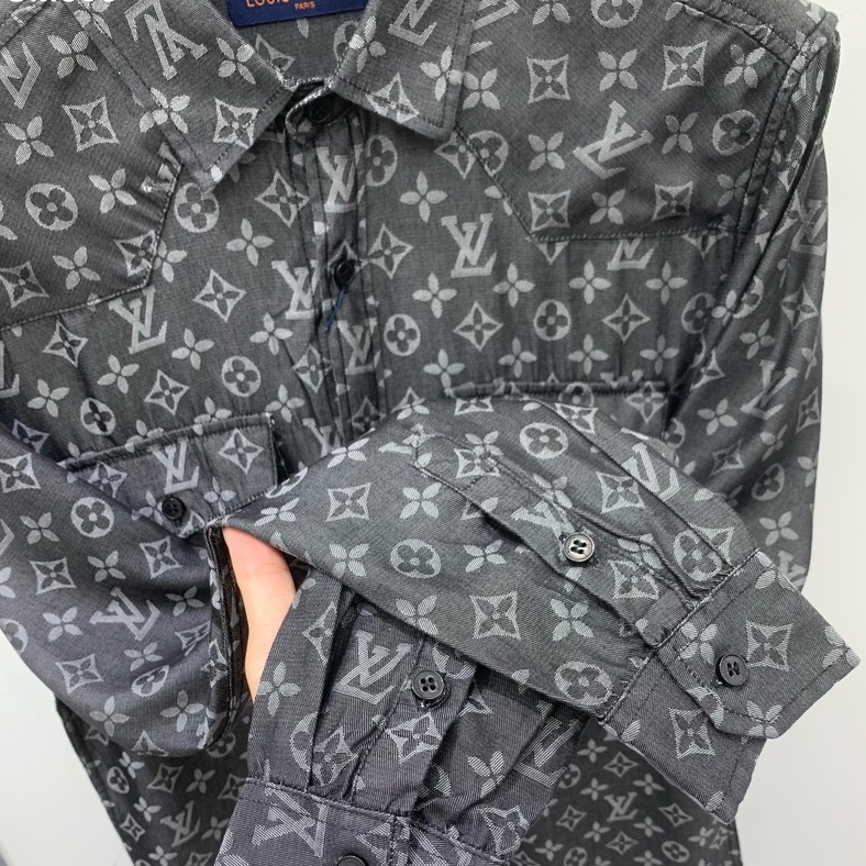 Áo sơ mi Louis Vuitton logo họa tiết hoa đen monogram LA 1-1 on web