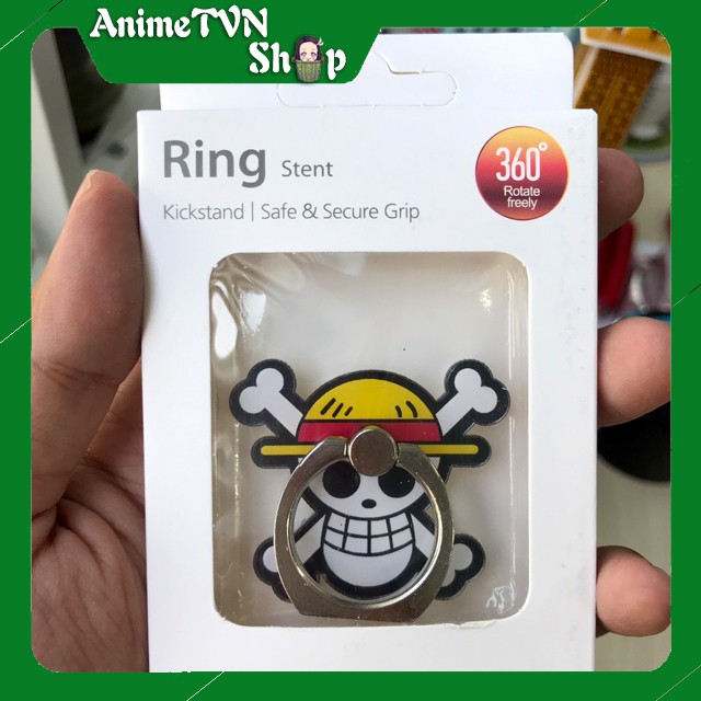 Móc giữ điện thoại Iring cao cấp kiểu nhẫn 2 in 1 in hình anime One piece (Đảo hải tặc) - chắc chắn chế độ xoay 360 độ