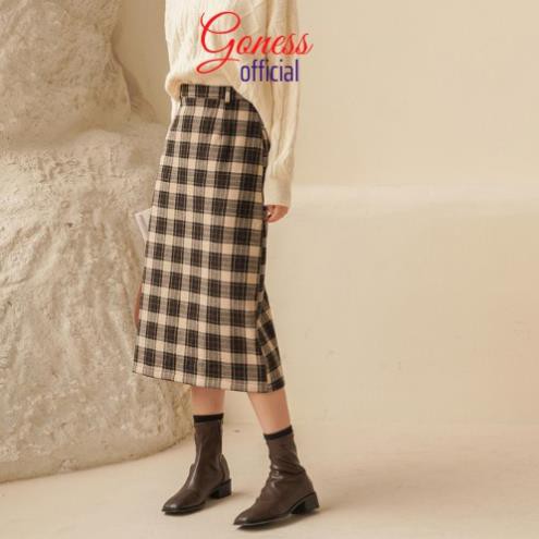 Chân váy midi Goness lưng cao hoạ tiết kẻ sọc phong cách Retro Hàn Quốc  ཾ