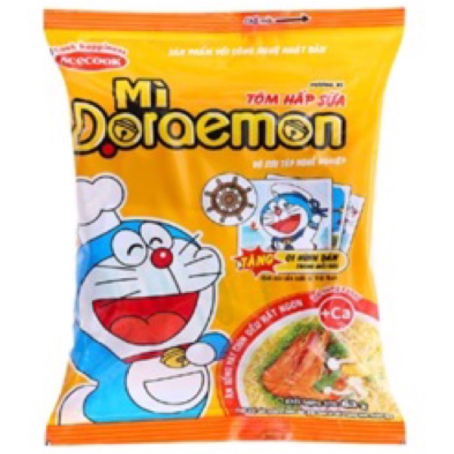 Mì Doraemon hương vị Bò cuộn phô mai/ tôm gà phi tỏi/ tôm hấp sữa gói 62g