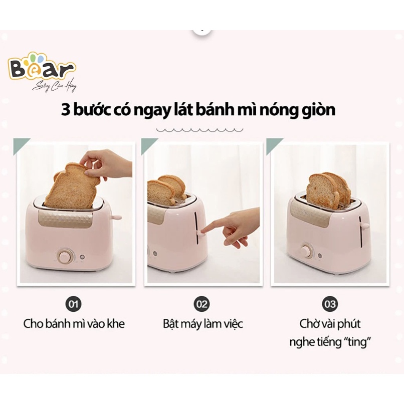 Máy Nướng Bánh Mì Bear DSL-601 Chính Hãng, bản quốc tế bảo hành 18 tháng công suất 680W , hồng pastel, nhỏ gọn tiện lợi