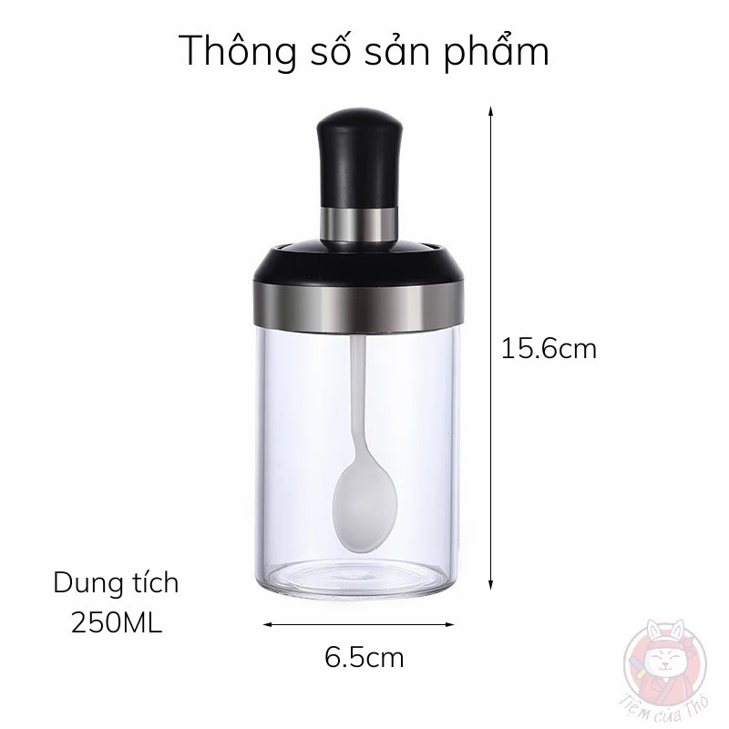 Hũ đựng gia vị, mật ong, lọ đựng gia vị kèm thìa bằng thủy tinh chịu nhiệt cao cấp 250ML mẫu 2021