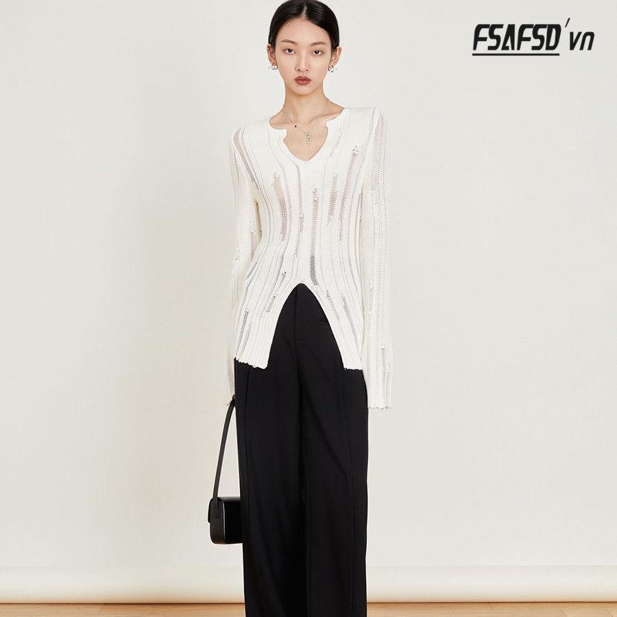 ♛Áo Sweater Dệt Kim Tay Dài Cổ Chữ v Thời Trang 2022 Cho Nữ