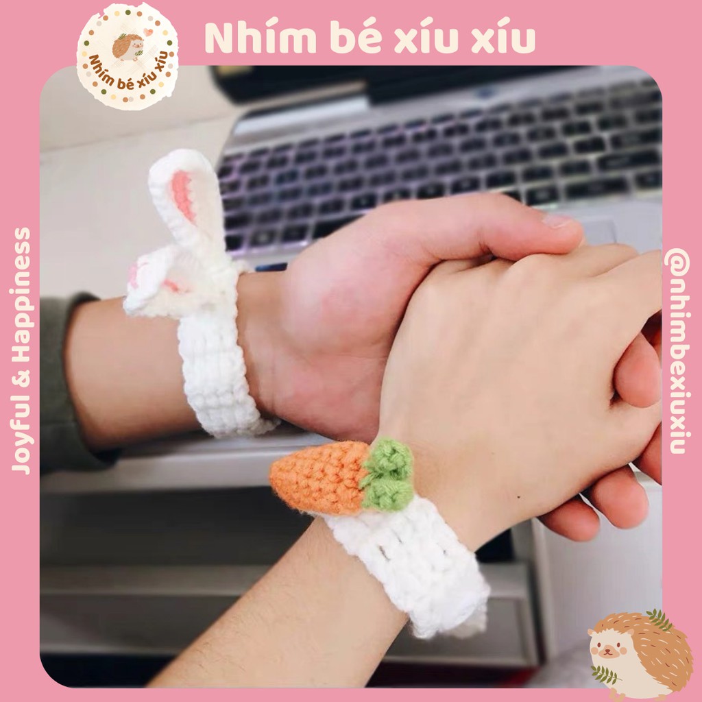 Vòng tay len móc hình thú - Vòng tay đôi - Vòng couple thỏ ếch gấu cà rốt xinh xắn  VT222