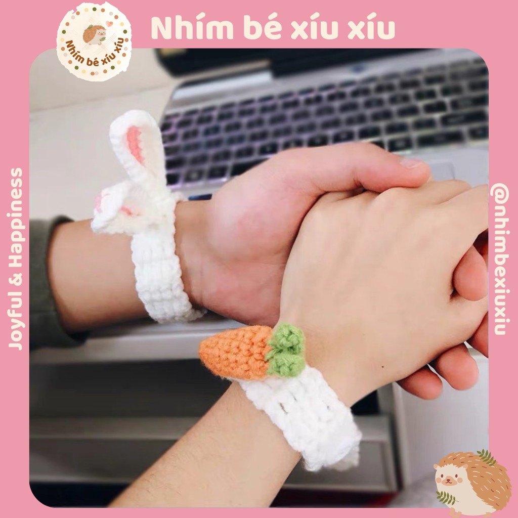 Vòng tay len móc hình thú - Vòng tay đôi - Vòng couple thỏ ếch gấu cà rốt xinh xắn (có nút cài) VT222