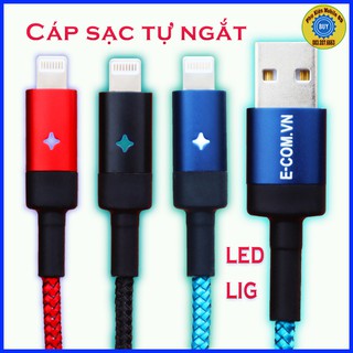 Dây Cáp Sạc iphon Tự Ngắt Khi Đầy Pin - Có Đèn Led - Chính hãng E-Com - Bọc dù chống đứt
