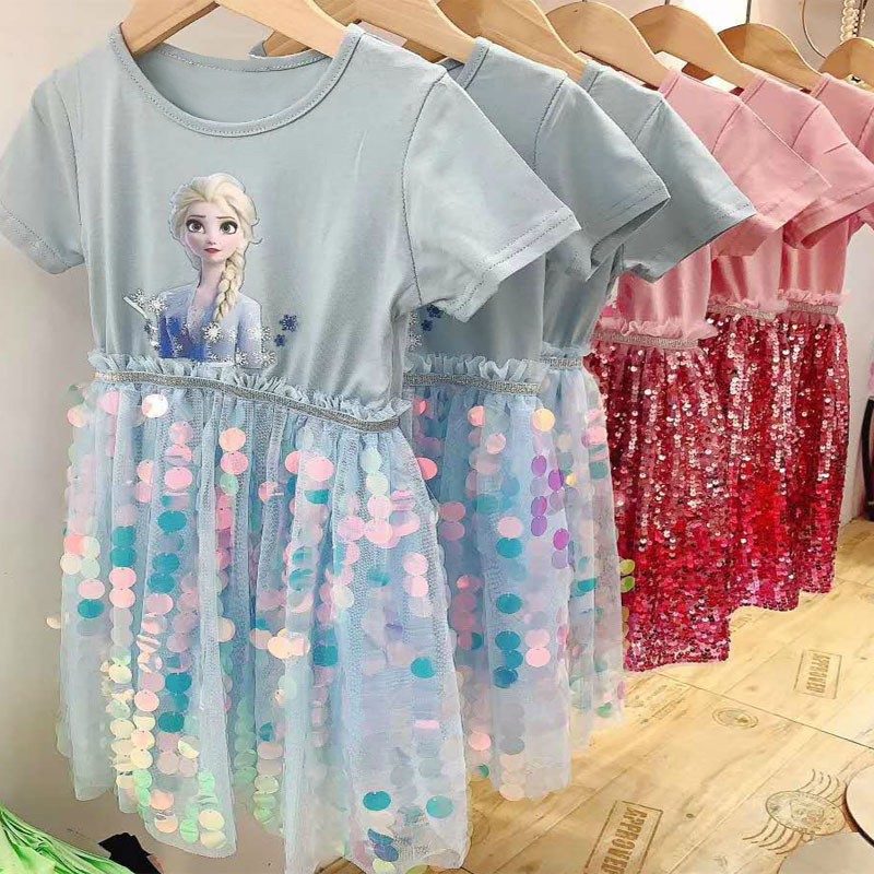 [ Mã 12FASHIONSALE1 giảm 10K đơn 50K ] Đầm NNJXD In Hình Công Chúa Elsa Dành Cho Bé Gái