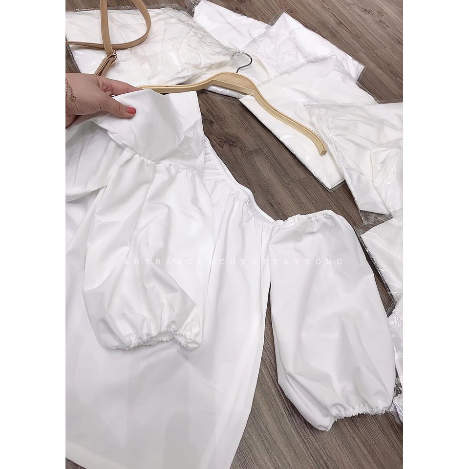 Áo Trắng Lệch Vai Tay Bồng - Fom Suông  -Video kèm - Kimoc | BigBuy360 - bigbuy360.vn
