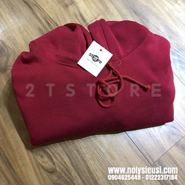 Áo hoodie unisex 2T Store H11 màu đỏ đô - Áo khoác nỉ chui đầu nón 2 lớp dày dặn chất lượng đẹp 🌺