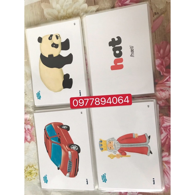 Flashcards Oxford phonics world 1- 2-3-4-5- thiết  kế 2mặt ép plastics