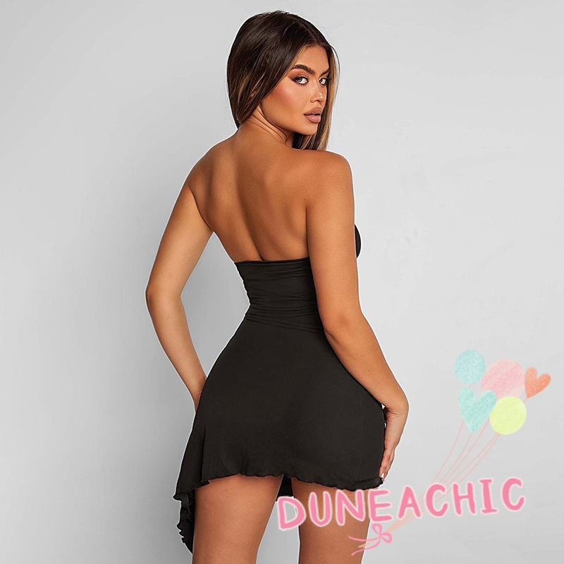 DUNEA Đầm không tay thiết kế xẻ tà phối dây rút quyến rũ cho nữ