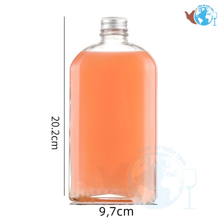 Chai thủy tinh kiểu dáng DẸP VUÔNG NẮP NHÔM 500ml - chai thủy tinh đựng thực phẩm nắp nhôm