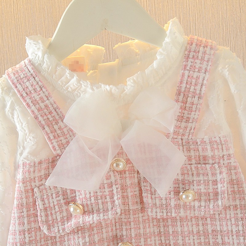 Váy thu đông bé gái size 10-20kg chất dạ kẻ phối nơ đuôi cá siêu đẹp VT50