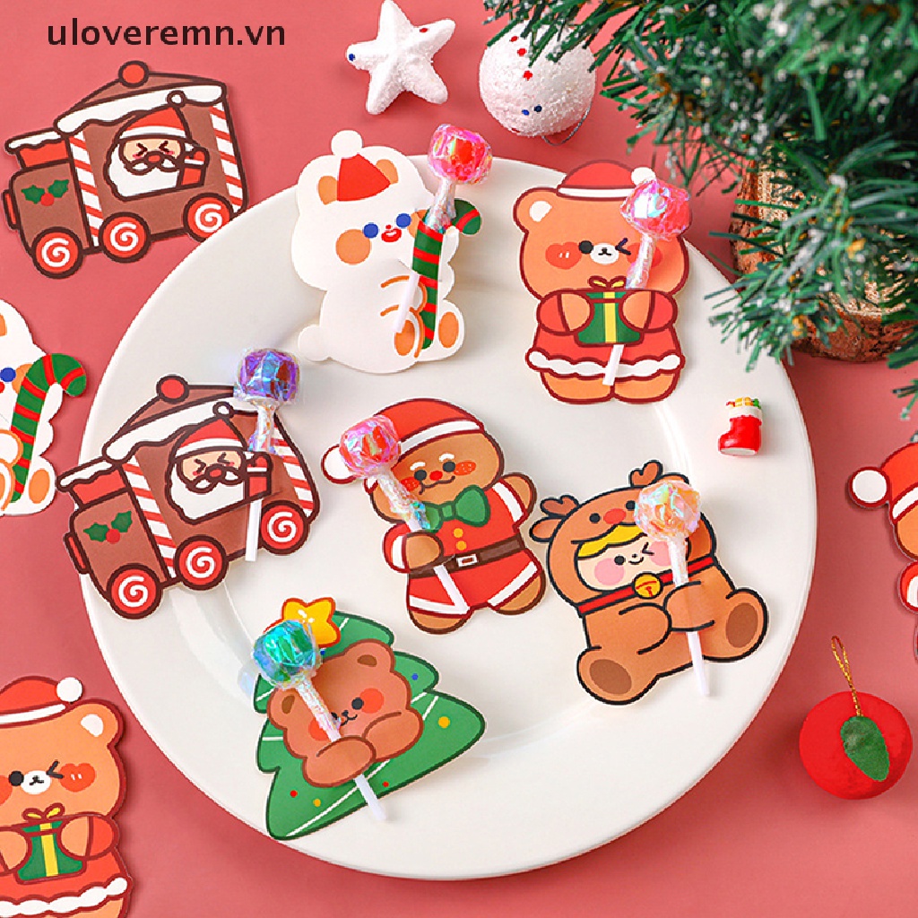 Set 5 Tấm Thiệp Kẹo Mút Hoạt Hình Trang Trí Giáng Sinh Năm Mới