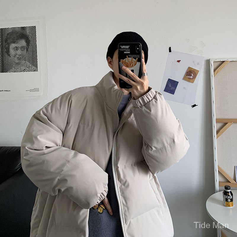 Áo khoác phao Cotton dày dáng rộng màu trơn phong cách Hàn Quốc thời trang mùa đông 2021 | BigBuy360 - bigbuy360.vn