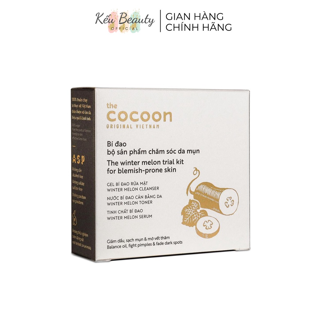 Bộ bí đao Trial Kit Cocoon chăm sóc da mụn: gel bí đao rửa mặt, toner nước cân bằng bí đao, serum tinh chất bí đao