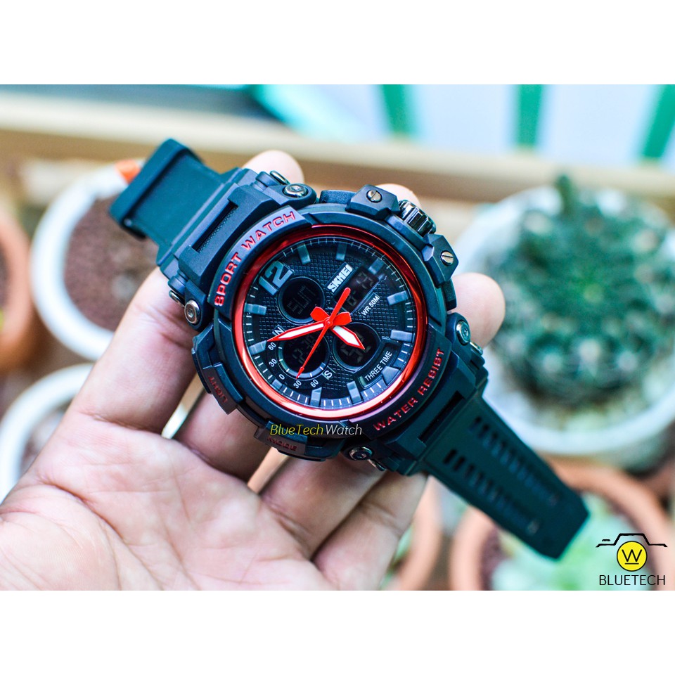 Đồng hồ Nam SKMEI 1343 Điện tử Chạy 3 múi giờ - Tặng 01 pin điện tử