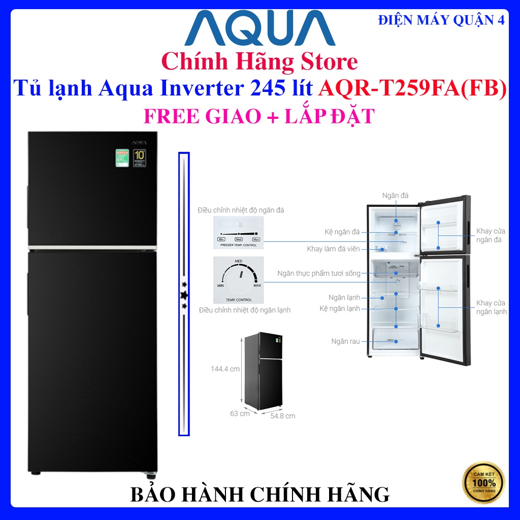 Tủ lạnh Aqua Inverter 245 lít AQR-T259FA(FB)