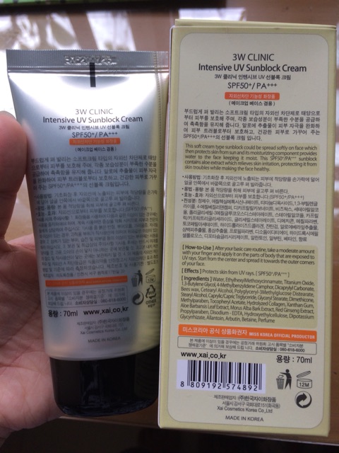 Kem chống nắng 3W Clinic Intensive UV Sunblock Cream SPF 50+ PA+++ | BigBuy360 - bigbuy360.vn
