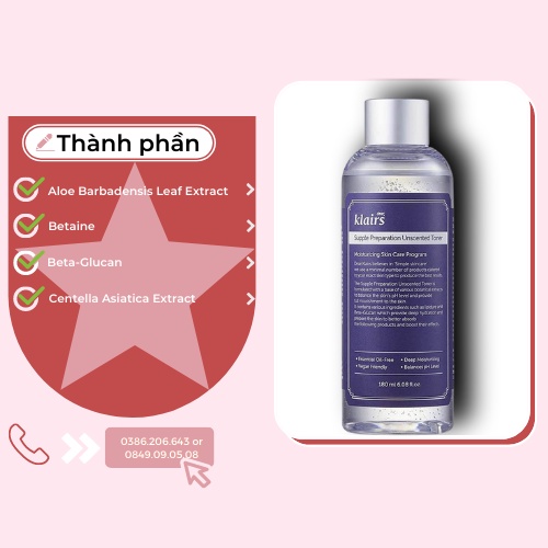 Nước Hoa Hồng Klairs Supple Preparation Toner 180ml TN492 | WebRaoVat - webraovat.net.vn