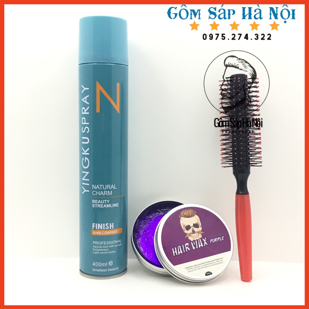 COMBO  Gôm Xịt Tóc Yingkuspay N 400ml + Sáp Vuốt Tóc Pomade Hương Hoa Quả + Lược