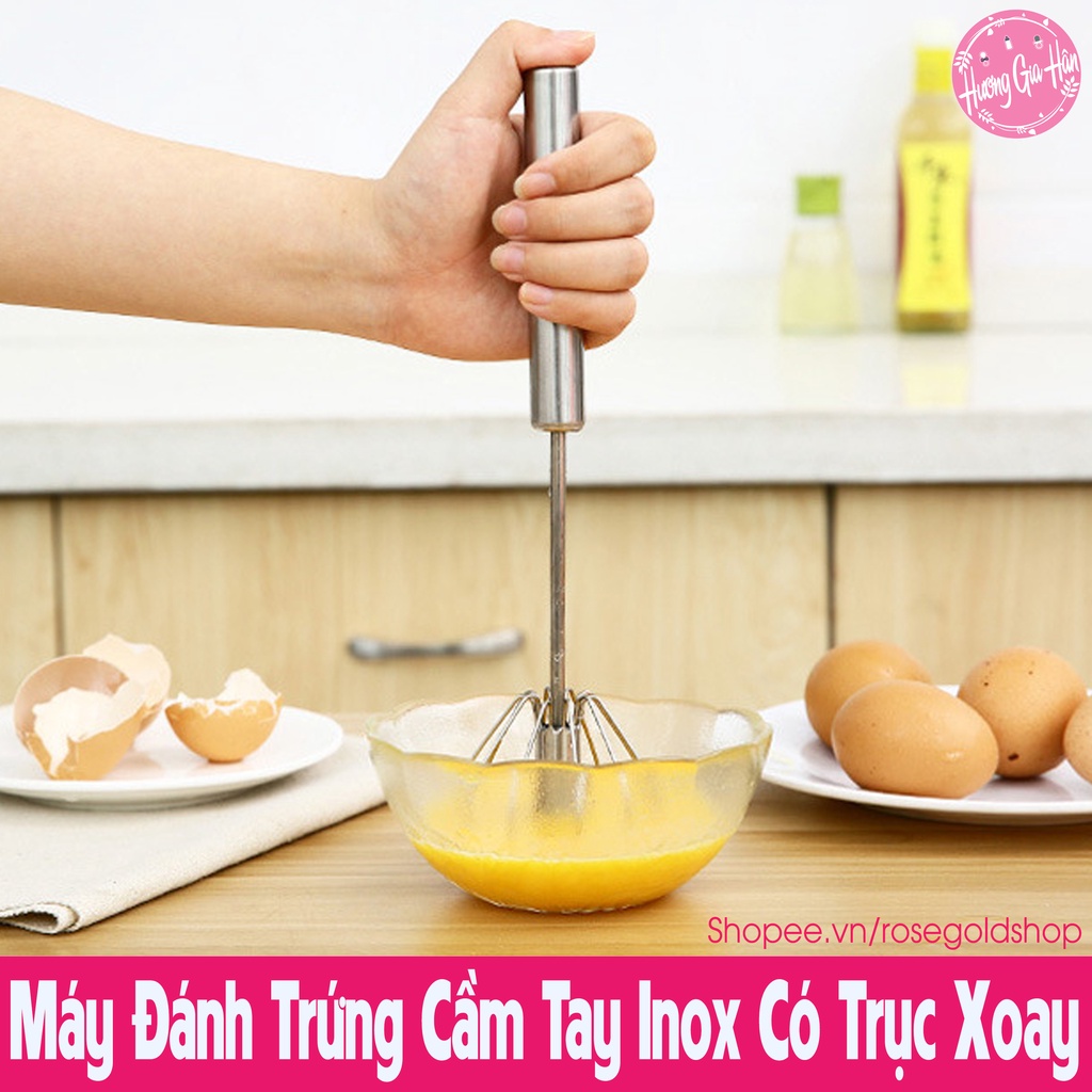 Cây Đánh Trứng Inox Có Trục Xoay Tự Động Không Dùng Điện Nhỏ Gọn Tiện Dụng