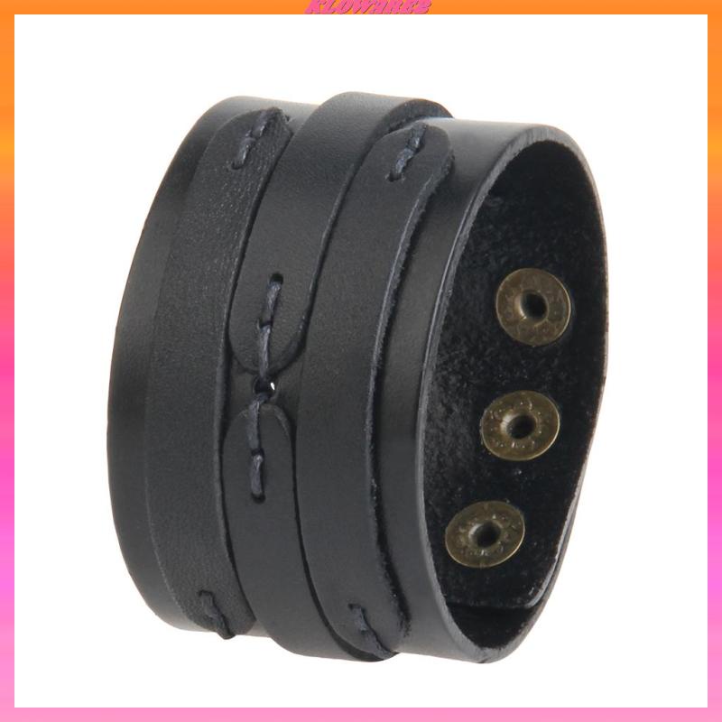 Kloware2] Vòng Tay Da Bản Rộng Màu Đen Phong Cách Punk Rock Cho Nam Và Nữ