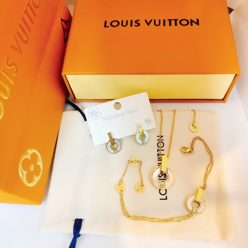 Set titan dây chuyền bông lắc tay BVL mạ vàng ko đen