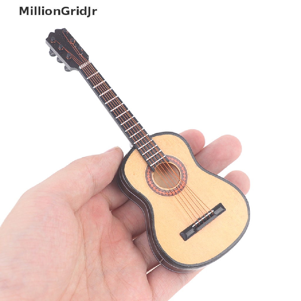 Đàn Guitar Điện Bằng Gỗ Có Chân Đứng Trang Trí Nhà Búp Bê Tỉ Lệ 1 / 6