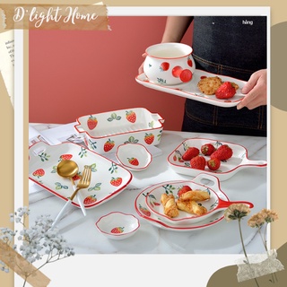 Bộ sưu tập khay dâu tây bằng sứ cao cấp, họa tiết vẽ tay