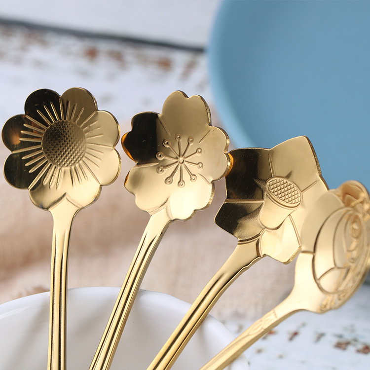 Thìa hình hoa anh đào/ hoa hồng sáng tạo bằng thép không gỉ dành cho pha cà phê phong cách Nhật Bản và Hàn Quốc