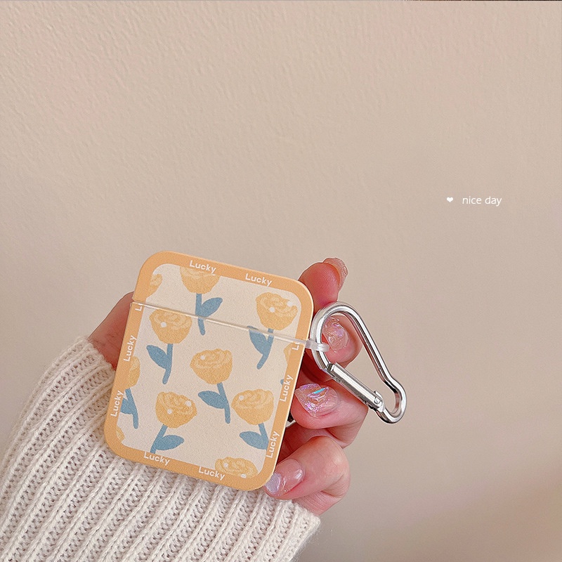 Case airpods 3 2 PRO hoa hồng vàng vuông - chất liệu silicone mềm mịn 1089 CAVVC