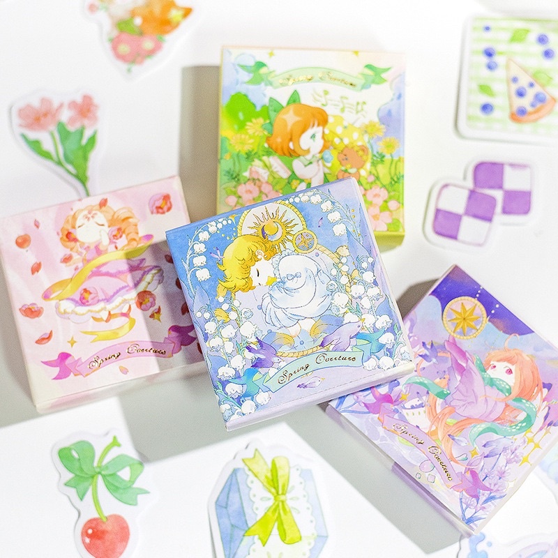 Sticker Hộp 50 Tấm Hình Cô Gái Màu Pastel Dễ Thương