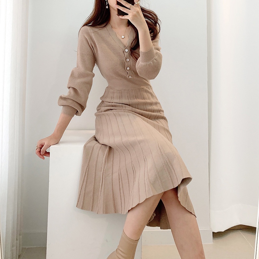 Đầm sweater Dệt Kim Mỏng Eo Cao Thời Trang Thu Đông Kiểu Pháp Mới 2022