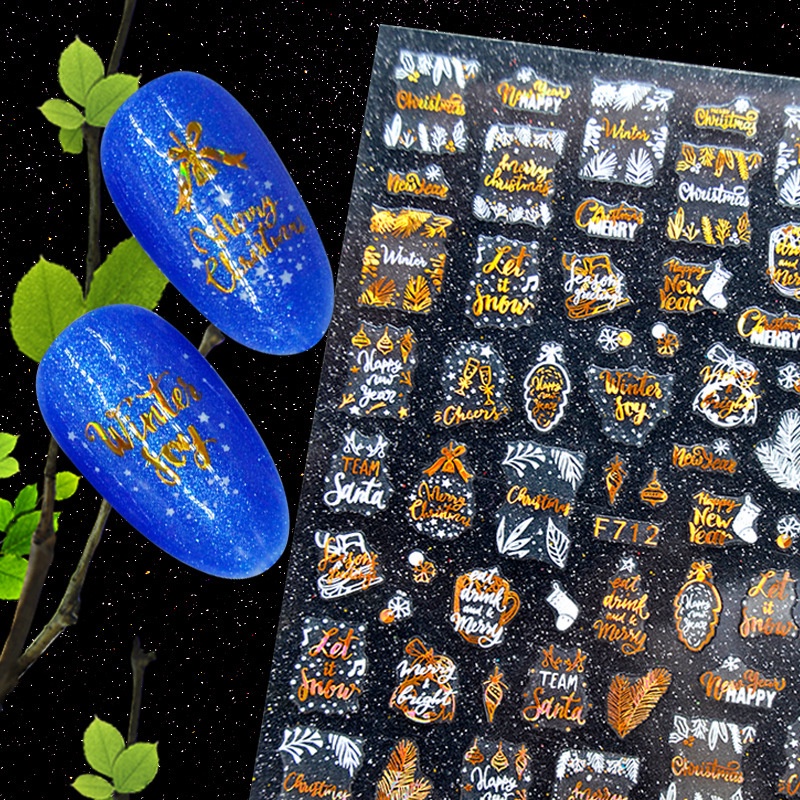 [Hàng mới về] Miếng dán trang trí móng tay nghệ thuật hình bông tuyết hình học 3D màu vàng trắng dành cho dịp Giáng Sinh