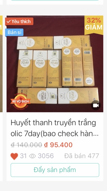 Huyết thanh truyền trắng olic 7day hàng chính hảng cty sms gởi tổng đài)