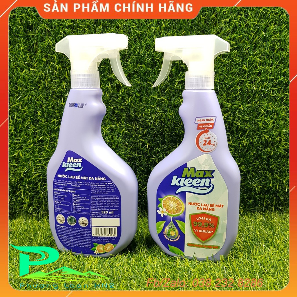 Nước lau bề mặt đa năng MaxKleen diệt khuẩn, ngăn ngừa vi khuẩn - chai xịt 520ml