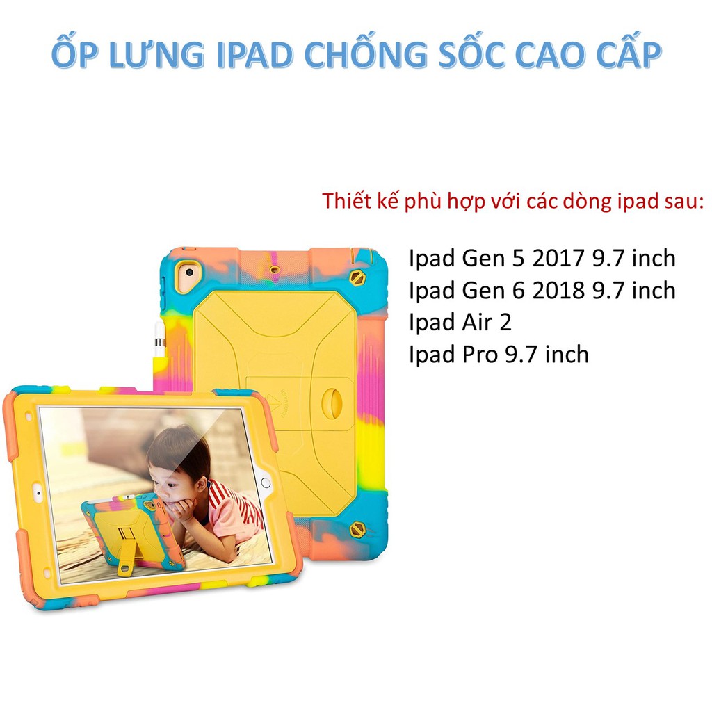 Ốp lưng ipad, Bao silicone ipad mẫu mới siêu bền chống sốc cực tốt Ipad Air 2 / Pro 9.7 / Gen 5 2017 / Gen 6 2018