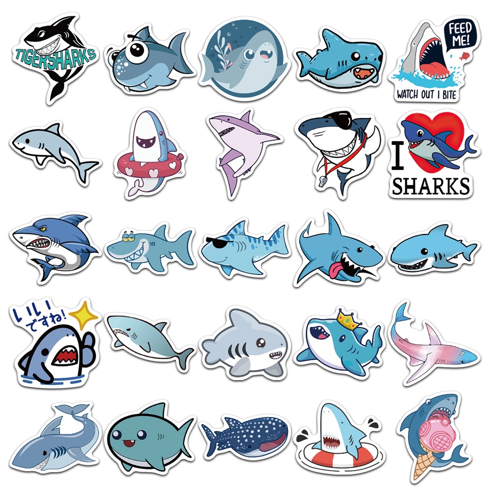 Set 10/30/50 Nhãn Dán Họa Tiết Cá Mập Dễ Thương Dùng Trang Trí Đa Năng