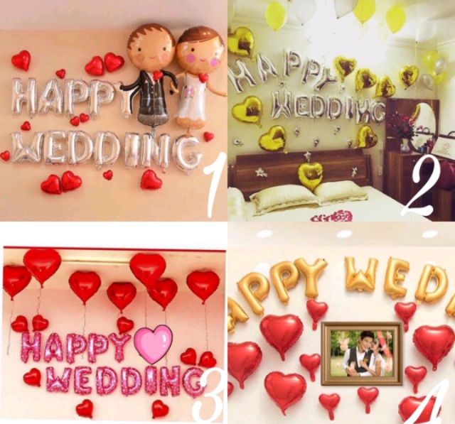 Bộ bóng 12 chữ HAPPY WEDDING trang trí tiệc, phòng cưới