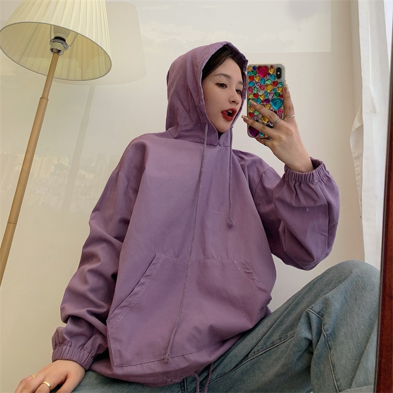 【ZHELIHANGFEI】Áo Hoodie Tay Dài Dáng Rộng Phong Cách Preppy Thời Trang Dễ Phối Đồ
