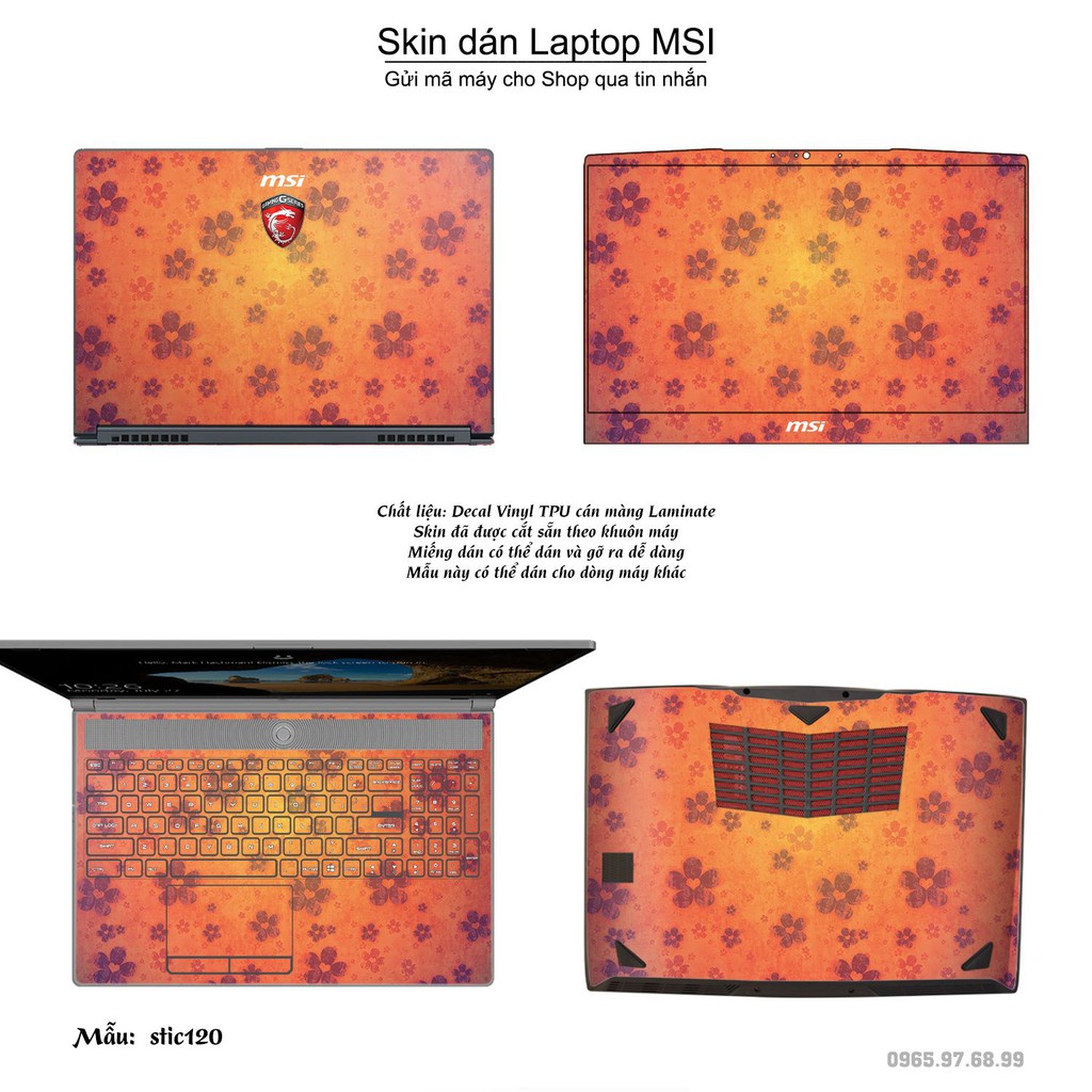 Skin dán Laptop MSI in hình Hoa văn sticker _nhiều mẫu 20 (inbox mã máy cho Shop)